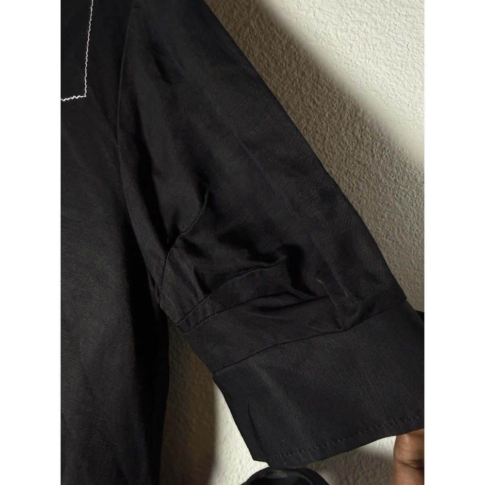 Sandro Paris Kunga Women's‎ Black Snap Front Viscose Linen Dress Size 40/LG - Picture 11 of 13